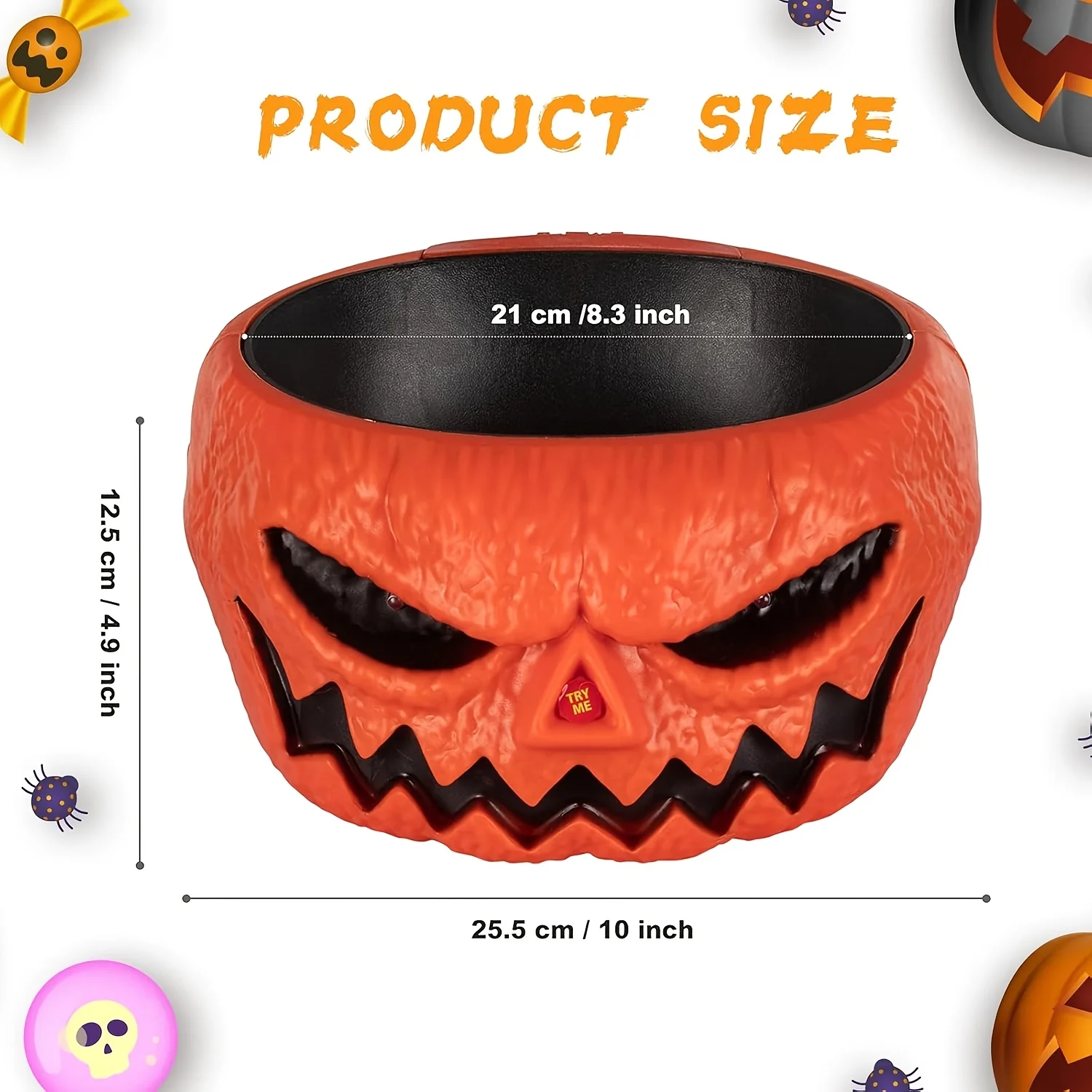 Halloween Candy Bowl Animated Pumpkin Candy Holder with Moving Skeleton Hand Creepy Sound & Red Eyes Indoors Party Decorations