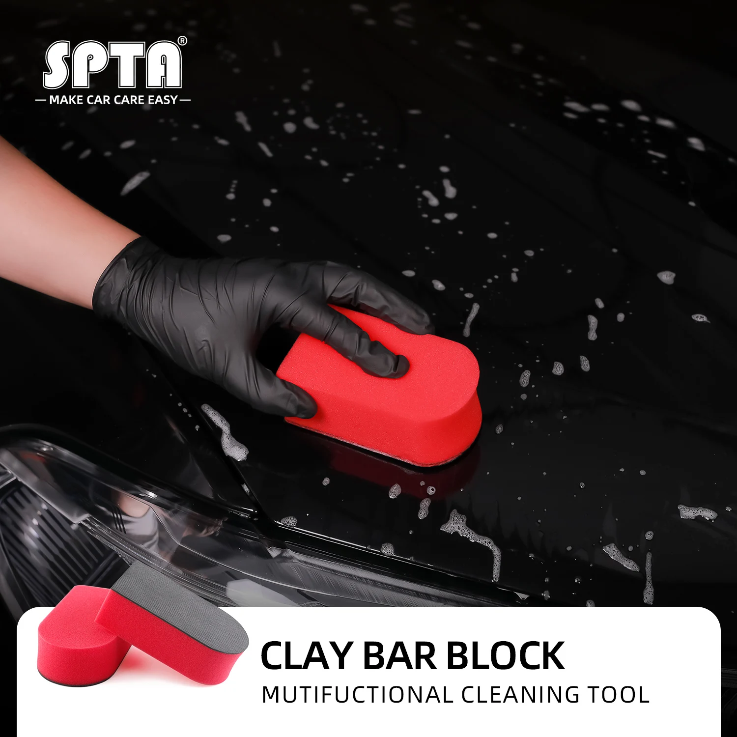 SPTA Red Car Magic Clay Bar Pad Decontamination Sponge Block Cleaning Eraser Wax Polish Auto Washing Tool Accessories