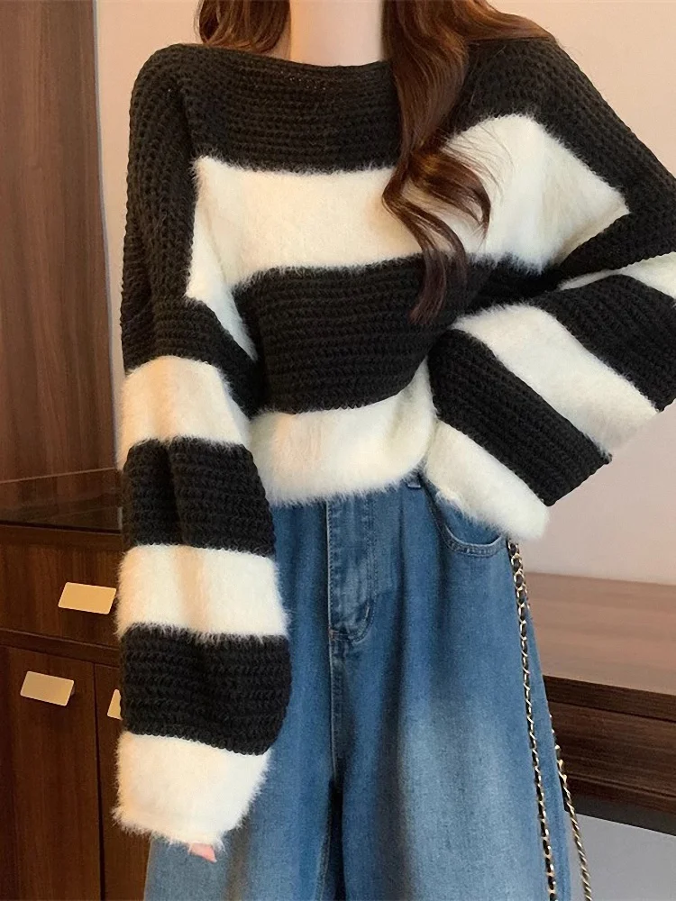 الخريف الشتاء المرأة فضفاضة طويلة Sve محبوك ort سترة العصرية المياه الأرنب الفراء شريط الربط اللون Blo الدفء
