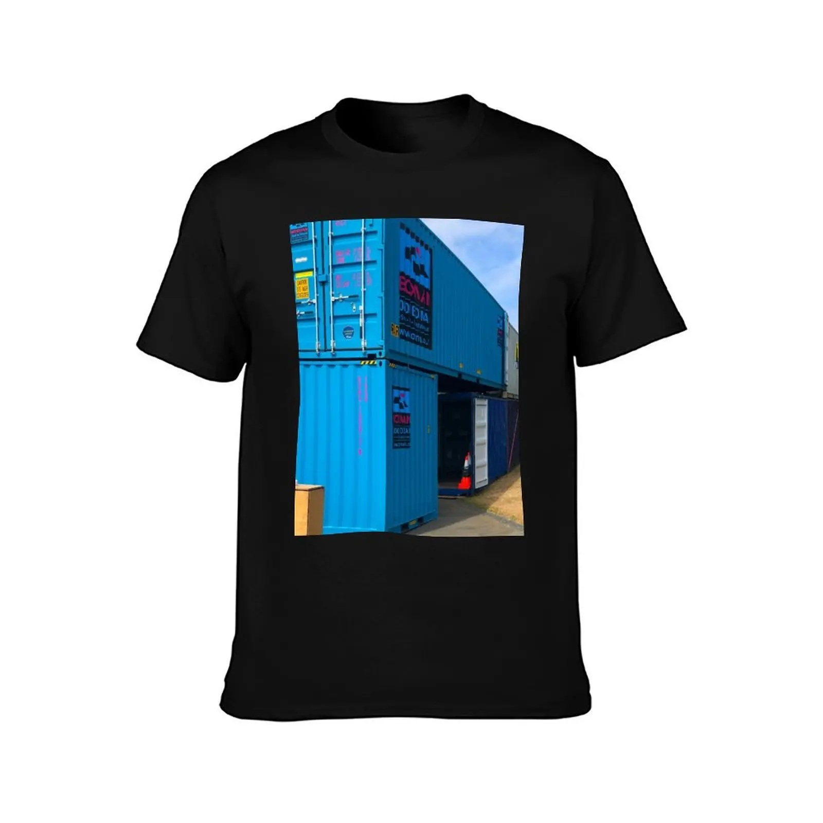 Blue Shipping Containers T-Shirt Fitness Quick Dry Short Sleeve Top T-Shirt