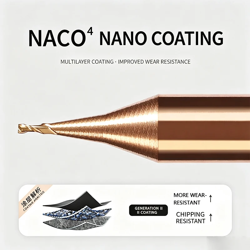 1 Stück HRC60 Hartmetall-Schaftfräser 2 Schneidkanten Mikro-Flachfräser 0,1-0,95mm CNC-Fräser für Stahl, Metall und Aluminium – Detail 2