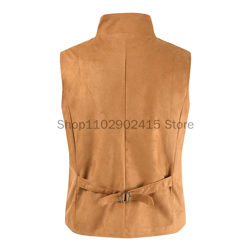 Vintage Suede Mens Victorian Double Breasted Vest Gothic Steampunk Slimfit Rock Star Punk Waistcoat Performance Stage  Costume