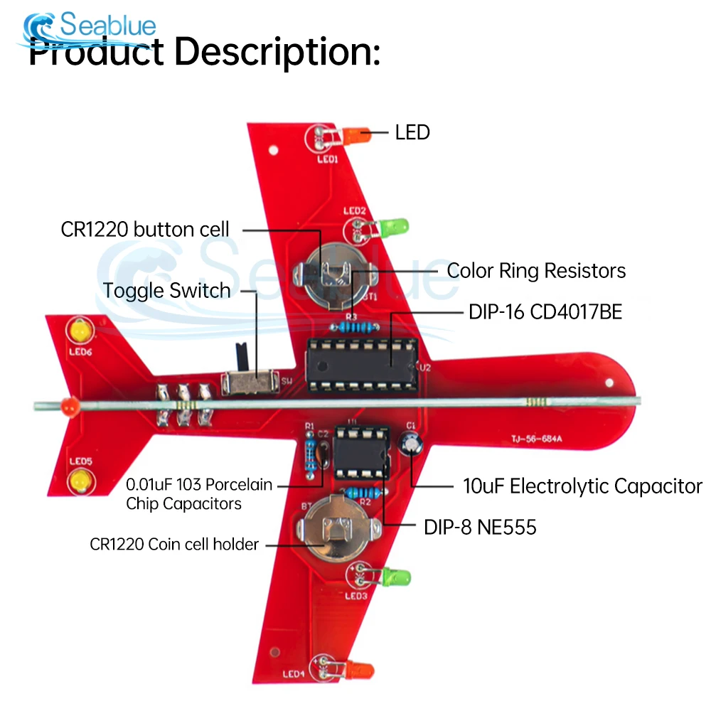 NE555+CD4017 Electronic Small Airplane Flash 7 LED Flow Light Circuit Making Kit DIY Welding Practice Parts Red/Green/Yellow