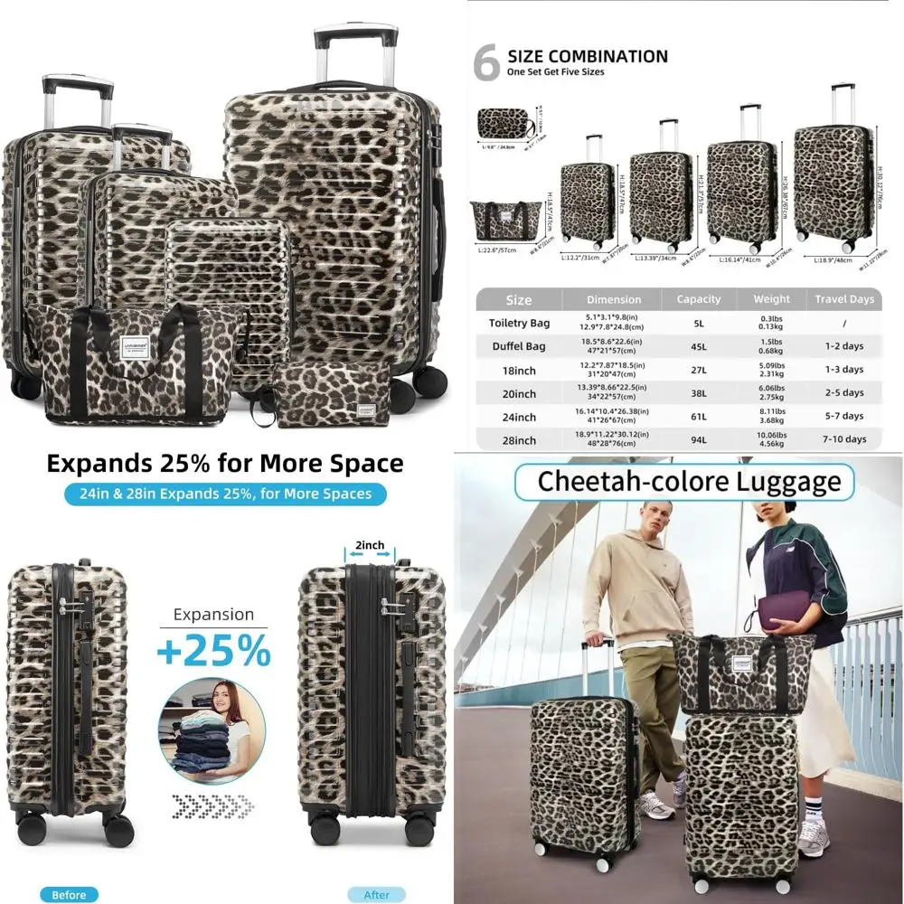 

Расширяемый набор чемоданов Hardshell PC + ABS с леопардовым принтом и вращающимися колесами, замком TSA, легким чемоданом на колесиках для путешествий