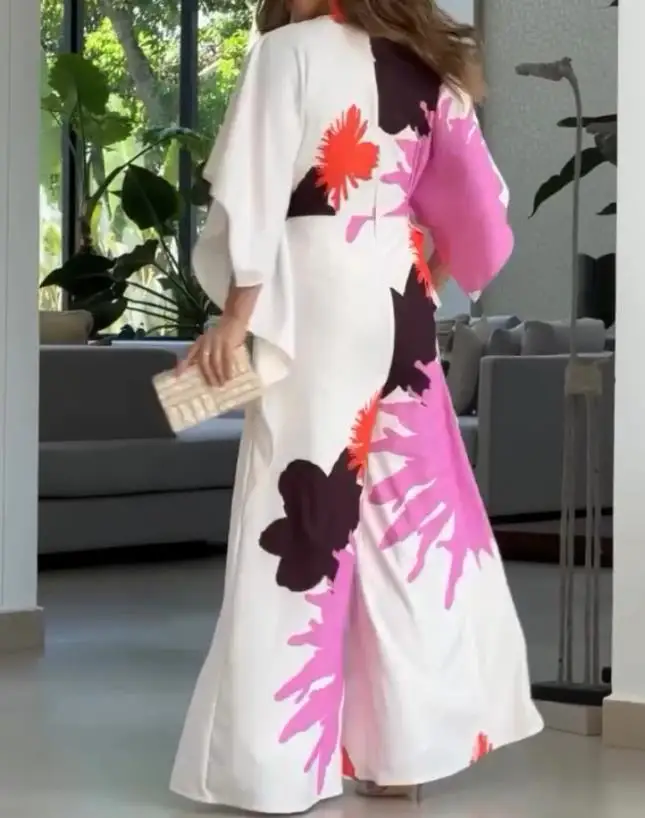 Summer Women's Fashion Colorblock V-Neck Half Sleeve Wide Leg Jumpsuit Jumpsuits for Women Wear Temperament Female Dairy Clothes