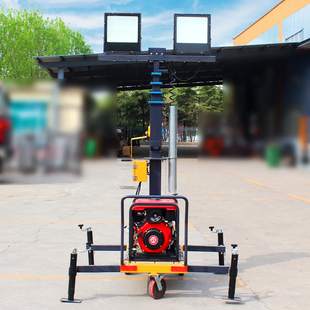 Stabilization Outriggers Manual Winch Telescopic Mast LED Floodlights Heavy  Diesel Engine Portable Generator Light Tower