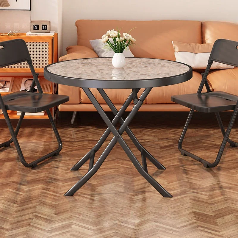 

Folding table Water corrugated tempered glass dining table Small apartment household dining table Imitation stone square table.