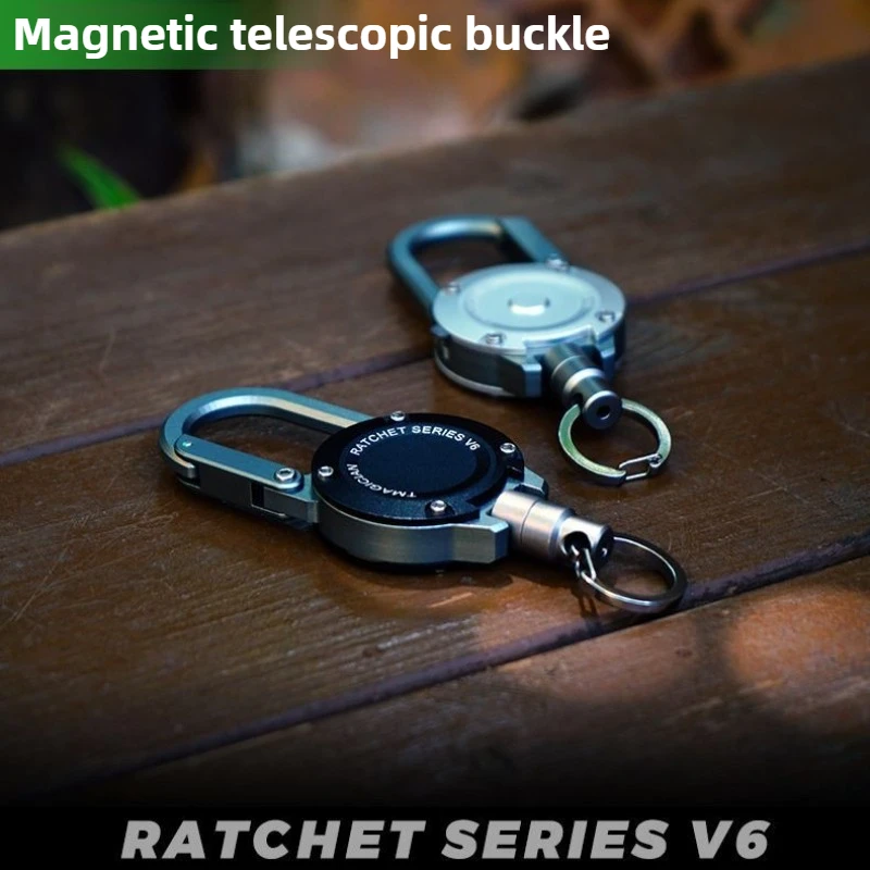 Mosquetón retráctil de aleación de aluminio y titanio TC4, carrete de tracción resistente, alambre de acero fuerte, hebilla de cuerda perdida, llavero para exteriores