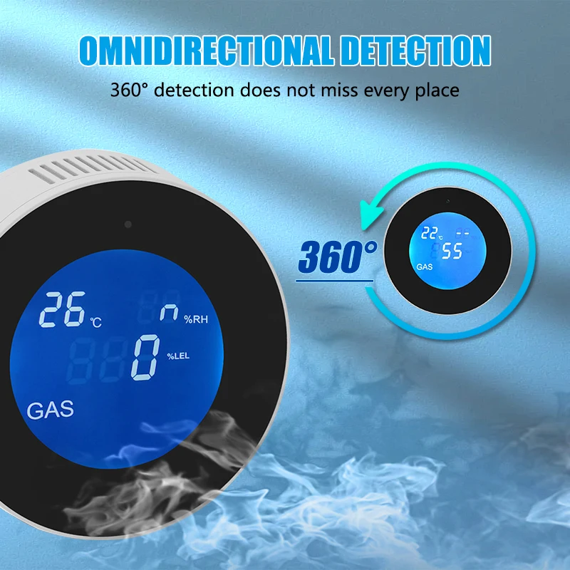 Tuya WiFi Smart Natural Gas Leakage Detector Fire Security Alarm Digital LCD Temperature Display Gas Sensor for Home Kitchen