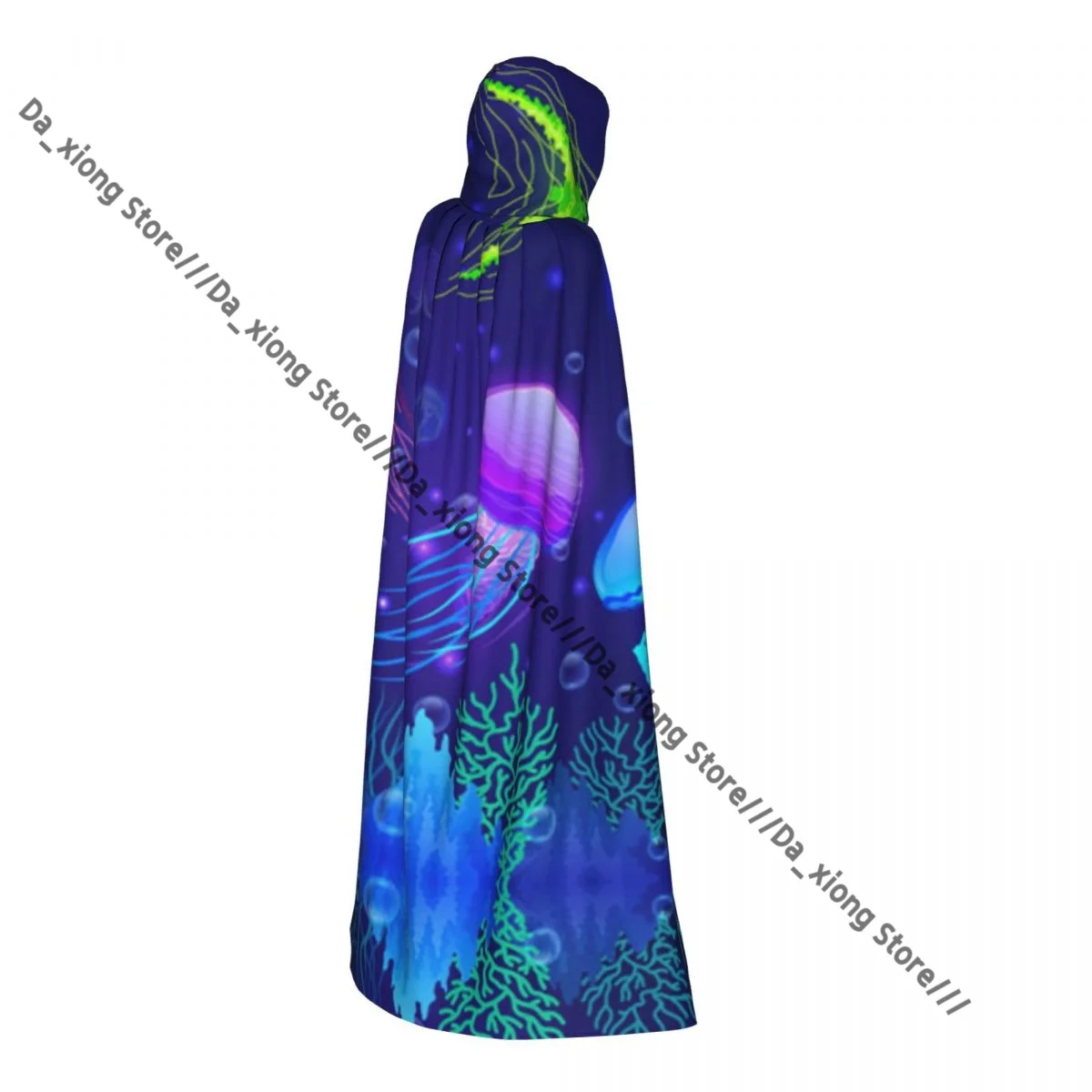 Witch Long Hooded Robe Jellyfish Background Halloween Cloak Cosplay Costumes for Adult