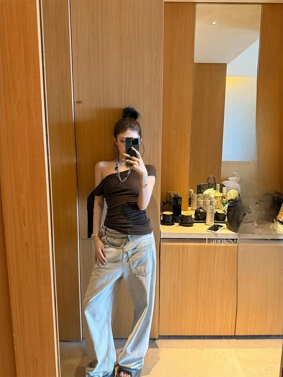 

Женские джинсы ATO Hero с высокой талией, прямые, широкие штанины, свободный крой, весна-лето, хлопок, на молнии, легкие