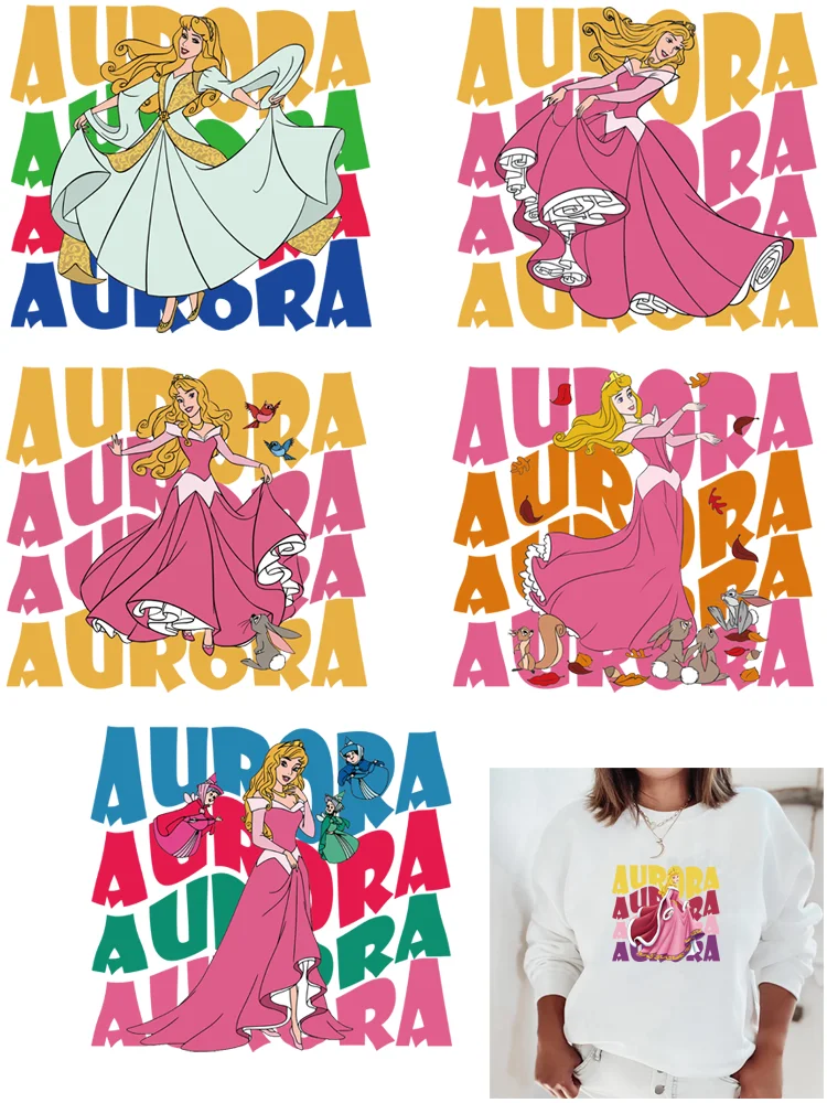 Sleeping Beauty Aurora iron on patches for clothes Flex fusible transfer thermo-stickers for children stripes appliques