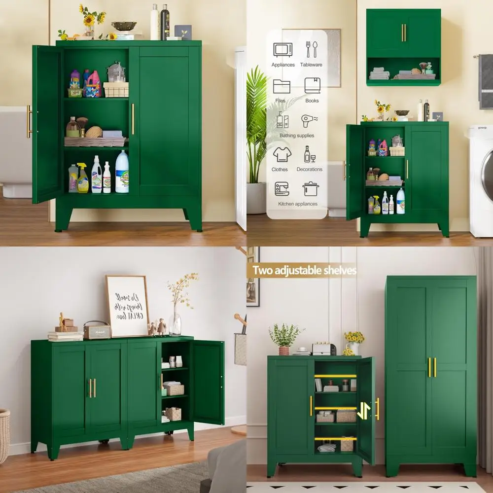 

stainless steel 35.83" kitchen buffet cabinet with 2 doors & adjustable shelves