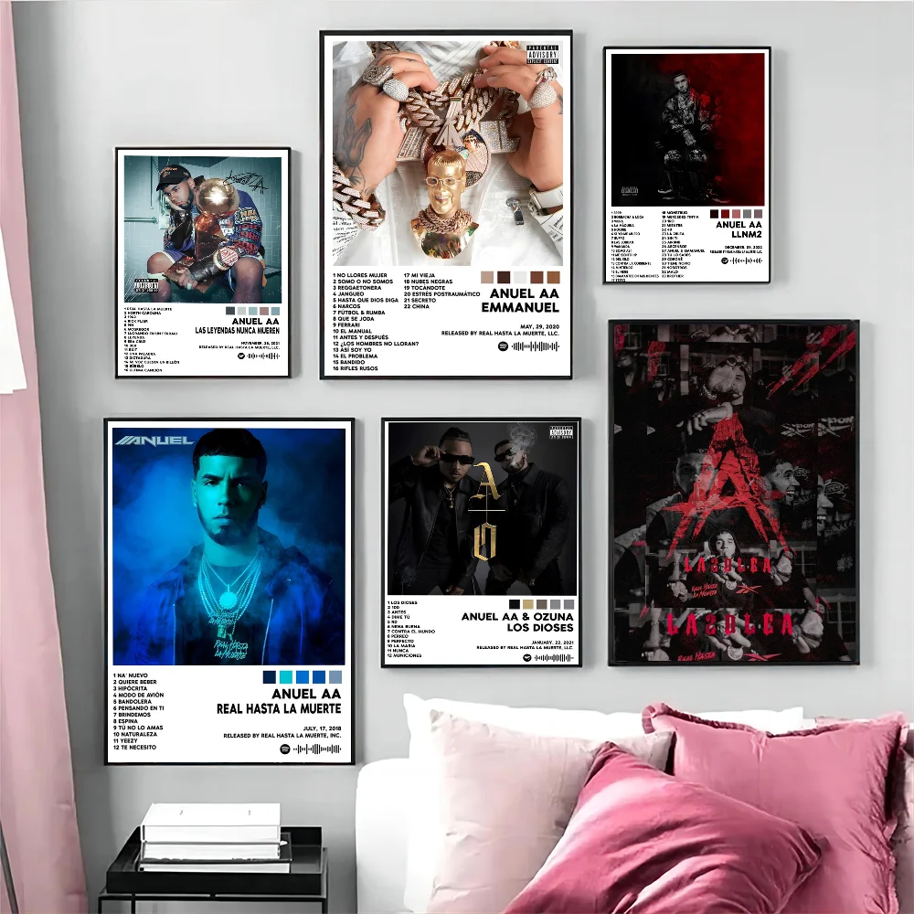 Anuel AA Real Hasta La Muerte, portada de álbum de música, carteles, decoración Vintage para habitación, Bar, cafetería, pegatinas, pintura de pared
