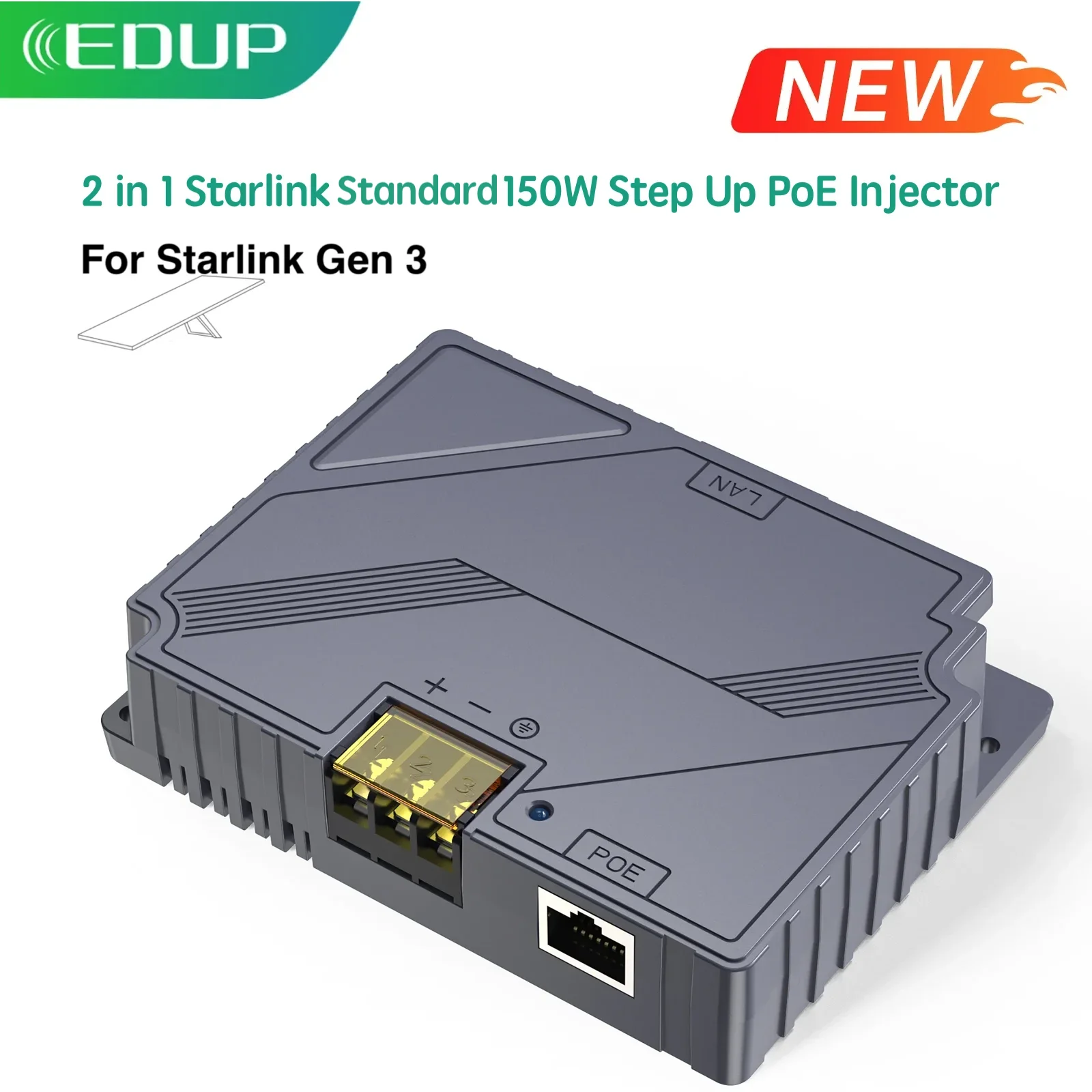 EDUP 150W Starlink V3 2 in 1 Step Up PoE Injector Surge and ESD Protection Built-in DC Converter Kit for Starlink Gen 3 Dishy