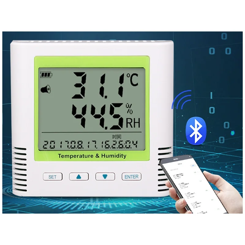 TH20BL بلوتوث مسجل درجة الحرارة والرطوبة درجة الحرارة الجوية ومقياس الرطوبة مع مسبار مدمج-ABJU