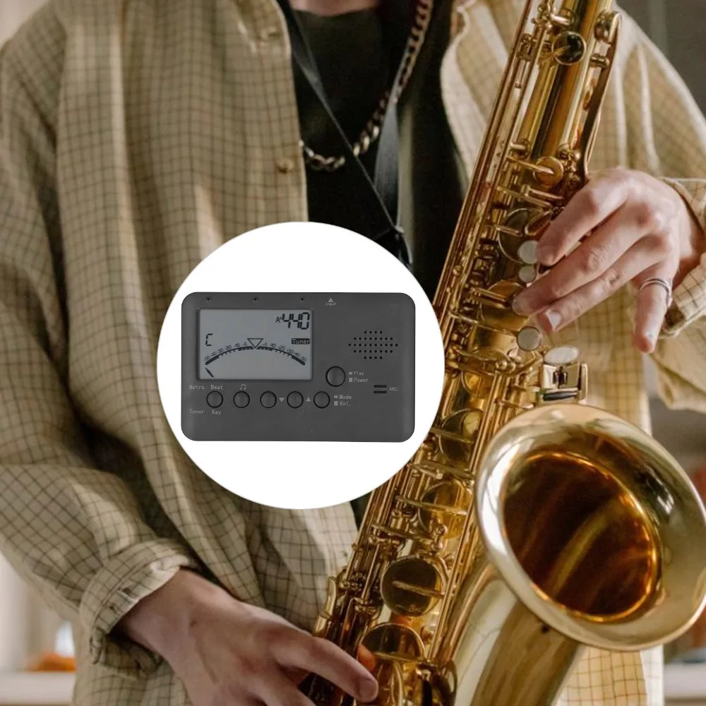 High Sensitivity​ Wind Instrument Tuner​ ​3 Modes​ ​Large LCD Display​ ​Electronic Metronome​ Plastic soft pad keys