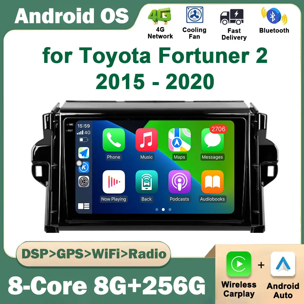 

GPS Navi Wireless Carplay Android Auto for Toyota Fortuner 2 2015 - 2020 Bluetooth Car Radio Multimedia Player WiFi Touch Screen