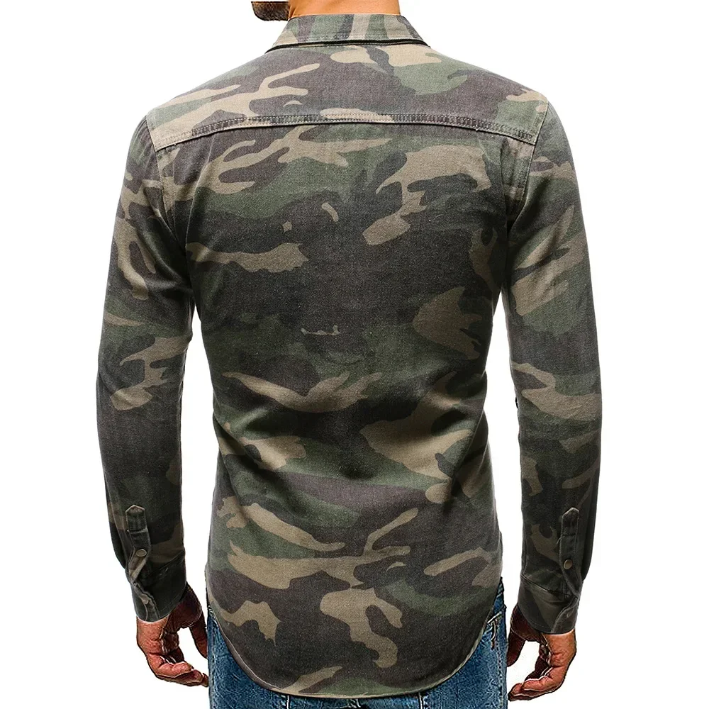 

Autumn New Men Shirts Tops Camouflage Shirt Turn Down Collar Full Sleeve Single Breasted Casual Splice Regular Button Coats