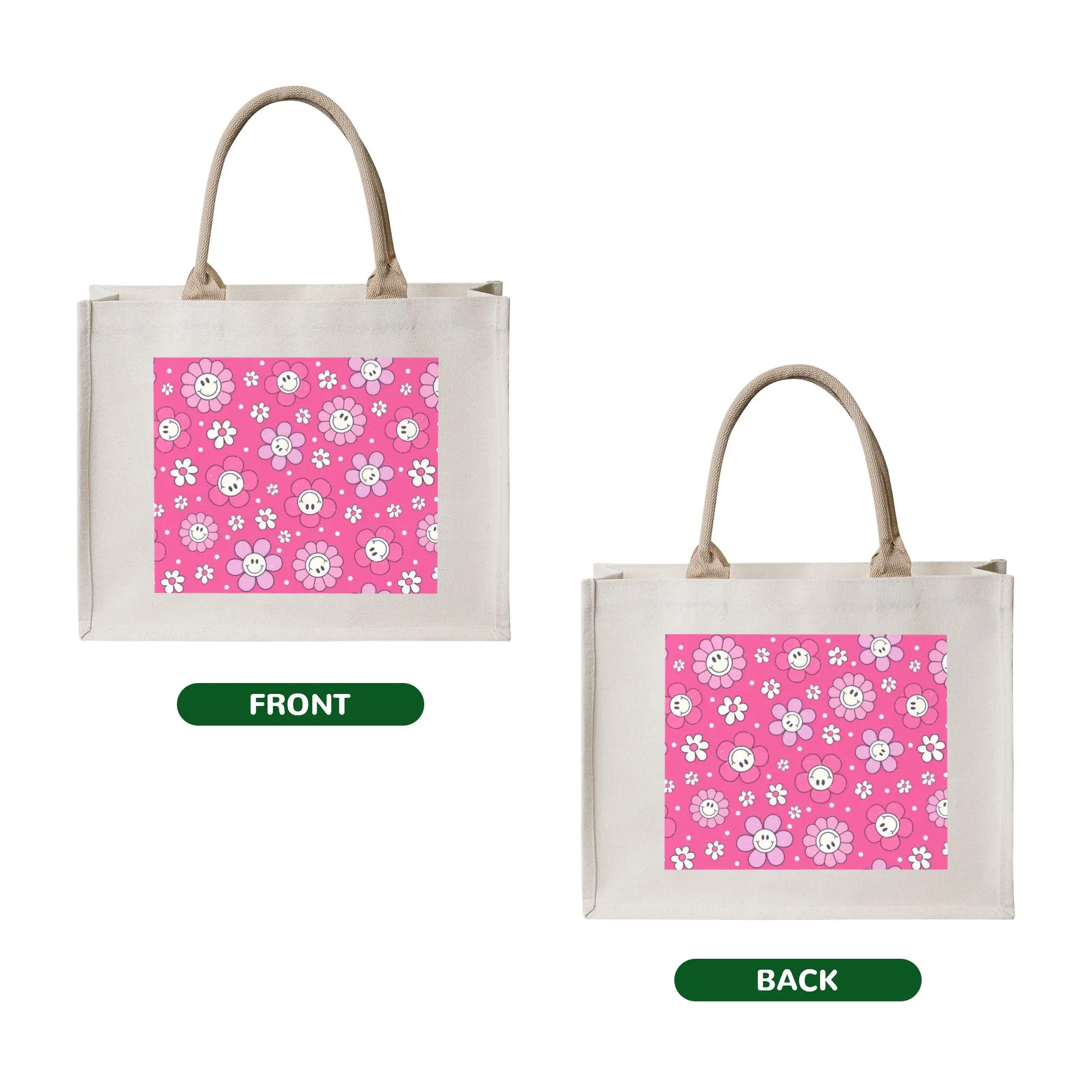 Happy Face Daisies  Grocery Shopping Bags Funny Shopper Tote Shoulder Bags Large Capacity Portable Hot Pink Flowers  Handbag