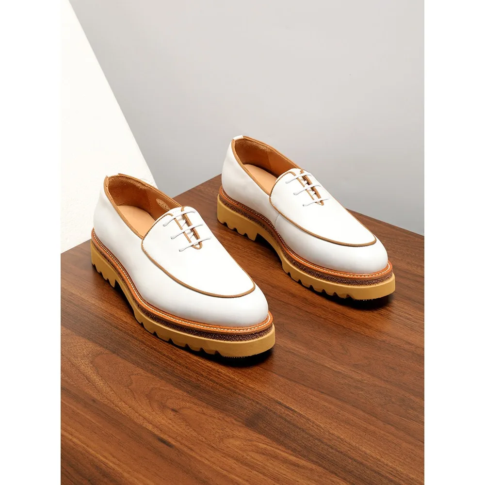 Genuine Leather Men's Dress Shoes Breathable Summer White Thick Soled British Fashion Versatile Business Casual Leather Shoes