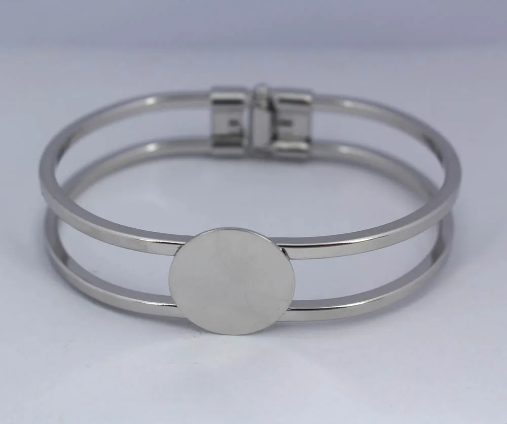10pcs Blank Cuff Bangle Base Settings with Flat Circle Glue Pad Spring Open Bracelet Bangle Findings Silver Plated 15 18mm