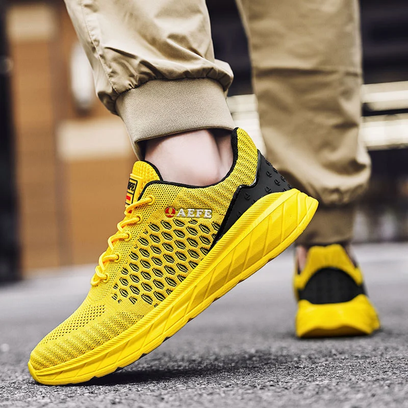 High Quality Mens Running Shoes Large Size 46 47 Breathable Mesh Tennis Sports Shoes Men Fashion Yellow Ultralight Male Sneakers