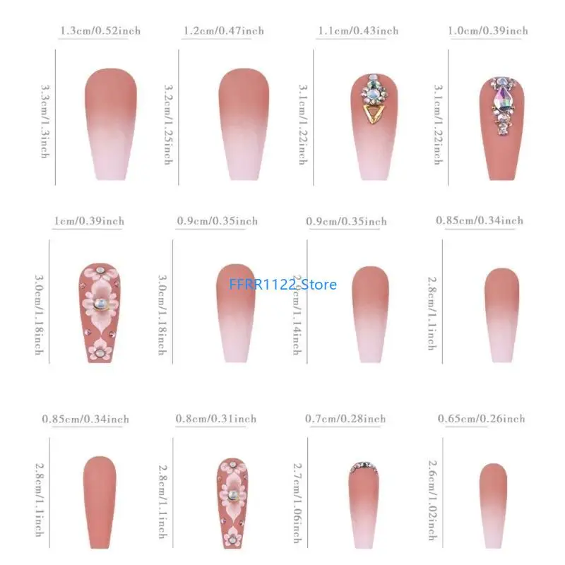 Y1UF Press on Gradient Camellia False Full Cover Acrylic for Festive Occasion and Stylish Manicure Lover