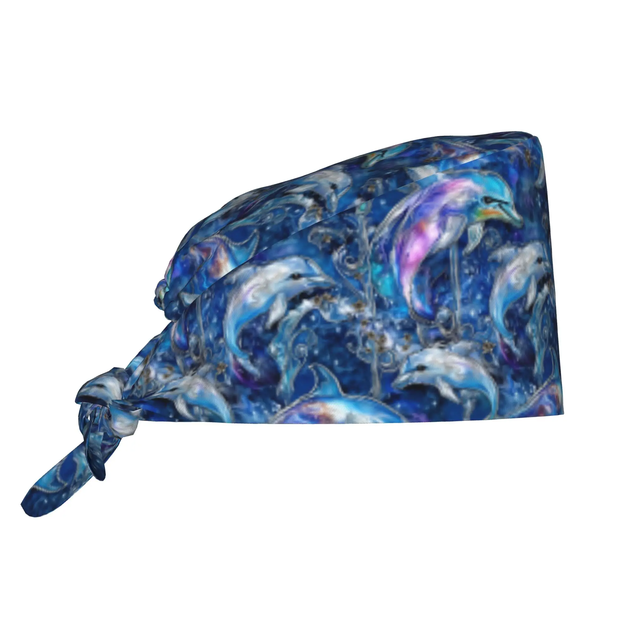 Colourful Creative Dolphin Scrub Hat Surgical Scrub Caps Unisex Nurse Medical Cap Ocean Blue Sea Animal Work Scrubs Hat for