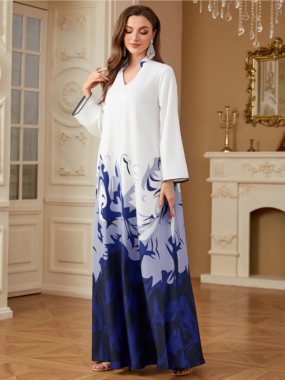 دبي فستان نسائي مطبوع عباية عيد الخامس الرقبة فساتين طويلة قفطان إسلامي رداء جلابية رمضان المغرب قفطان فيستدوس لارجوس 2025 #4