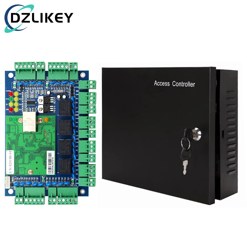 

TCP/IP Access Control System Kit, Four-Door Unidirectional Networked Access Control Board Wiegand 26, with Power Supply Box