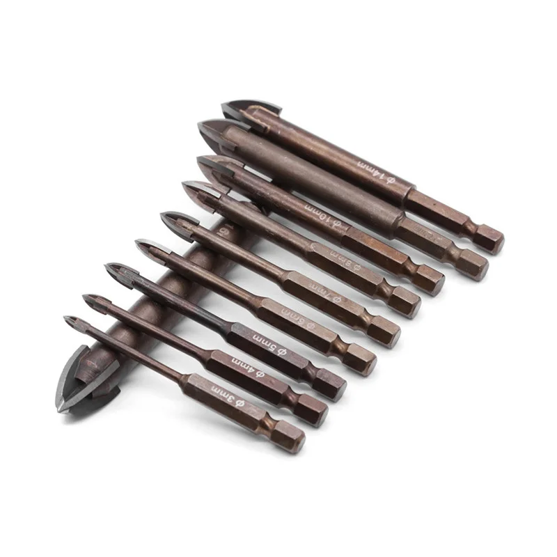 Tungsten Carbide Glass Drill Bit Set Alloy Carbide Point with 4 Cutting Edges Tile & Glass Cross Spear Head Drill Bits