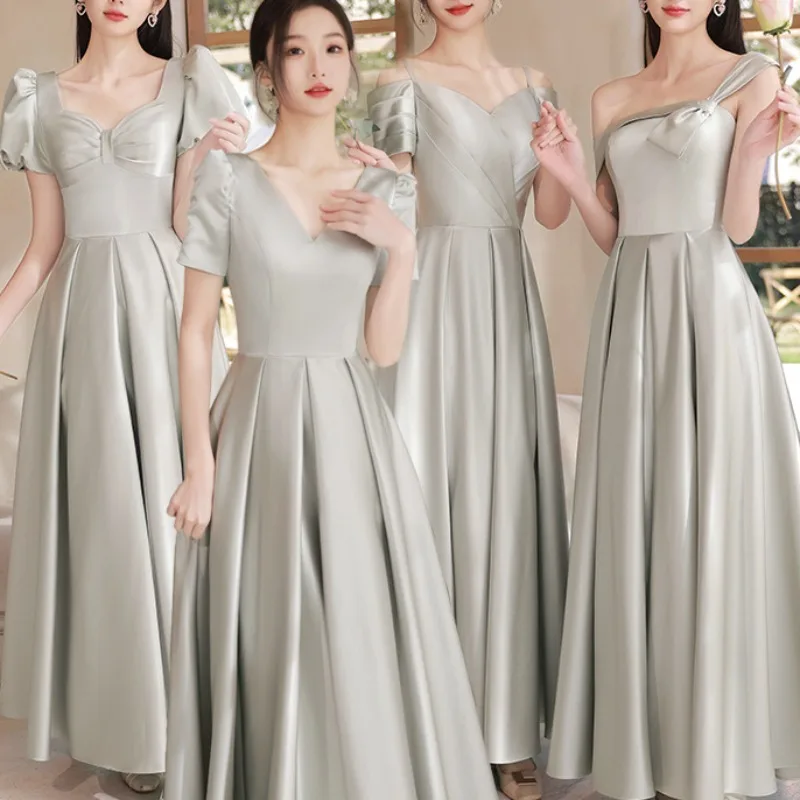 Customized Temperament Simple Slim Waist Bridesmaid Dresses Women Expose Clavicle Pleated Elegant Long Evening Dress Wedding Par