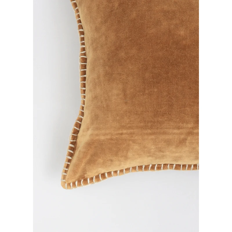 Cuscino da tiro in velluto di cotone lavato con pietra e bordi decorativi cuciti a mano-19X19