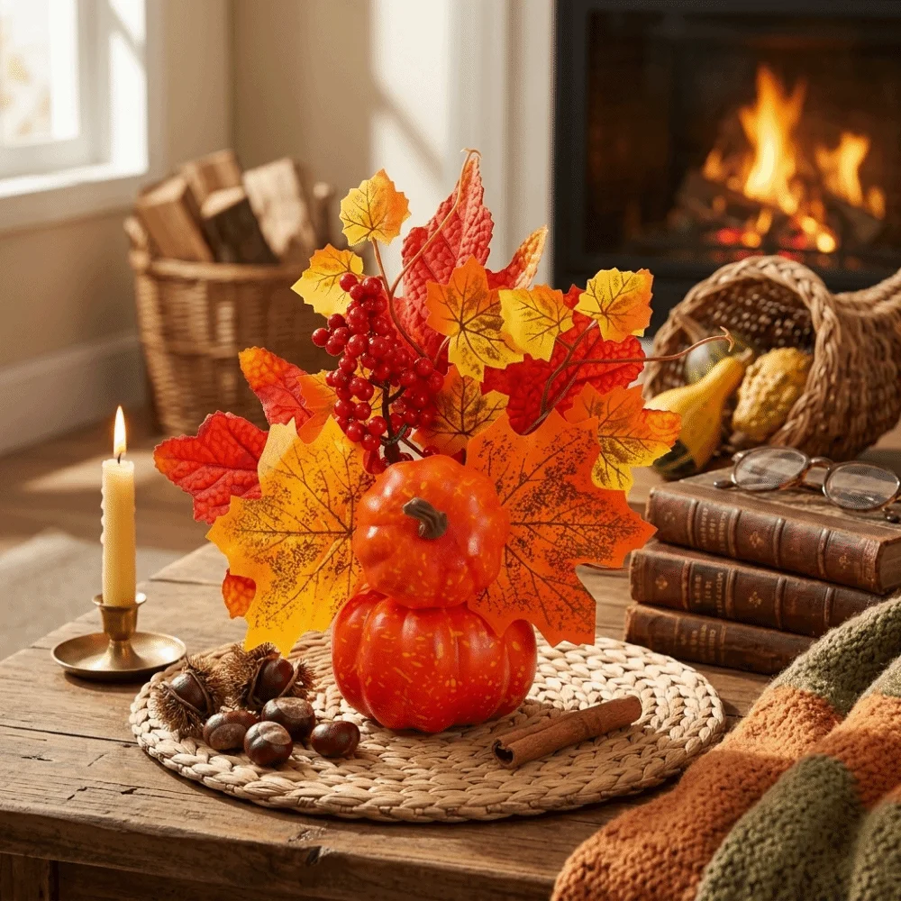Simulated Flowers Halloween Ornaments DIY Bonsai Style Artificial Pumpkins Ornaments Maple Leaf Fall Harvest Decorations