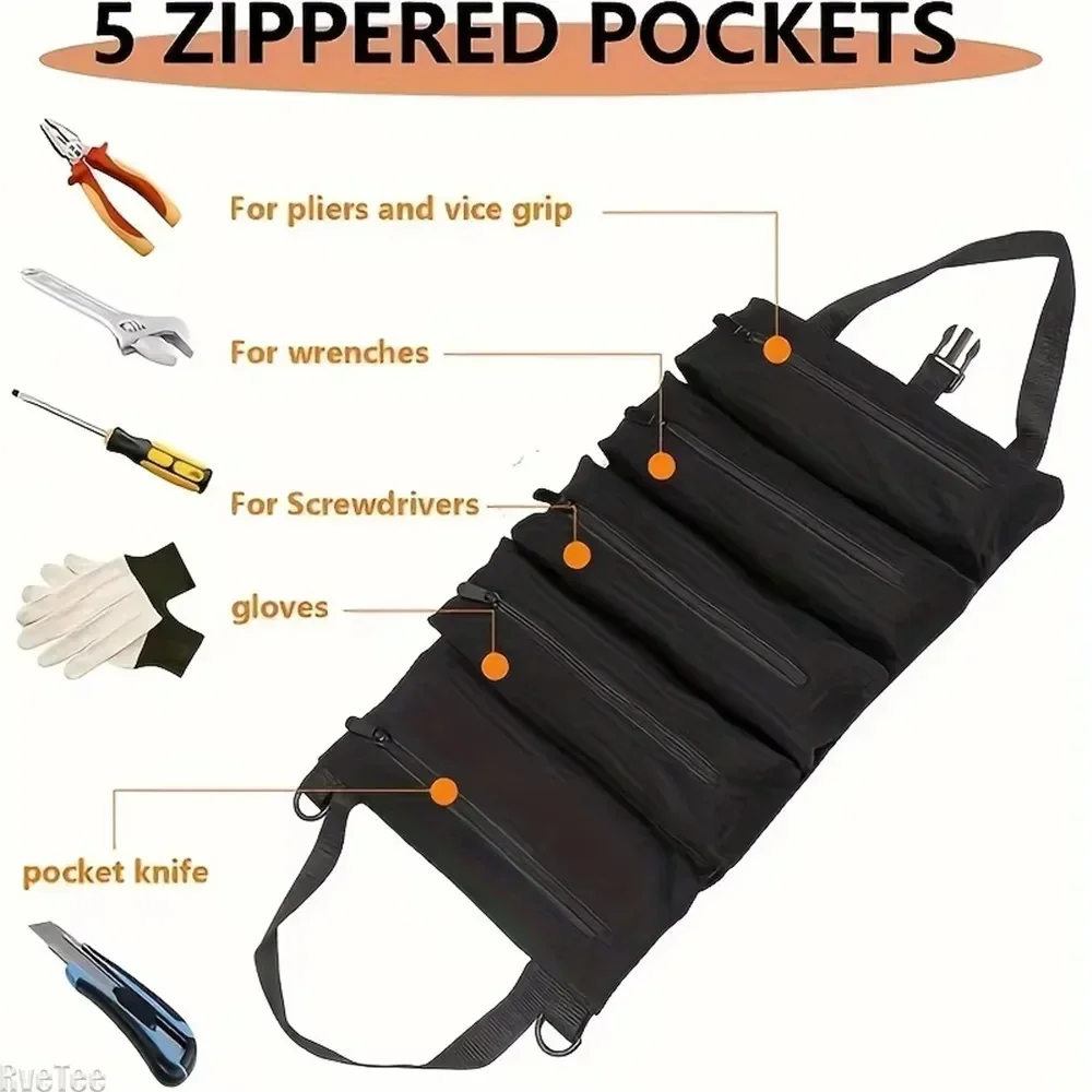 Canvas Tool Roll Organizer, Multi-Pocket Rolling Toolbag for Car Workshop Essentials, Heavy Duty Hardware Storage Cases