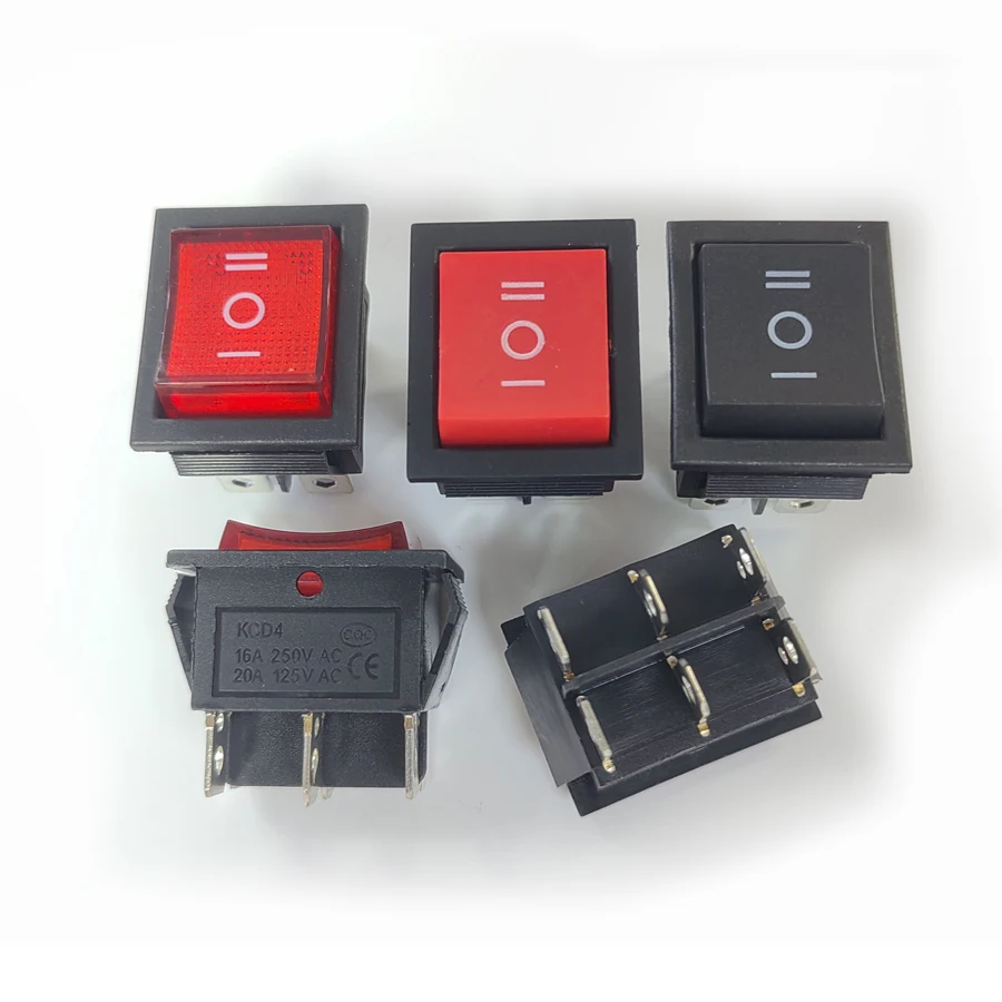 

10 шт./лот KCD4 Лодочный кулисный переключатель 6Pin 6P 3-позиционный 16A 250V Черный/красный 31*25,5 мм