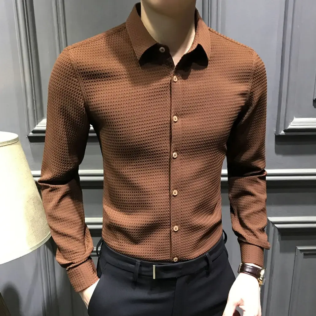 

Новый дизайн, корейская роскошная стильная элегантная мужская повседневная рубашка с длинным рукавом, осенние мужские классические рубашки, официальная рубашка