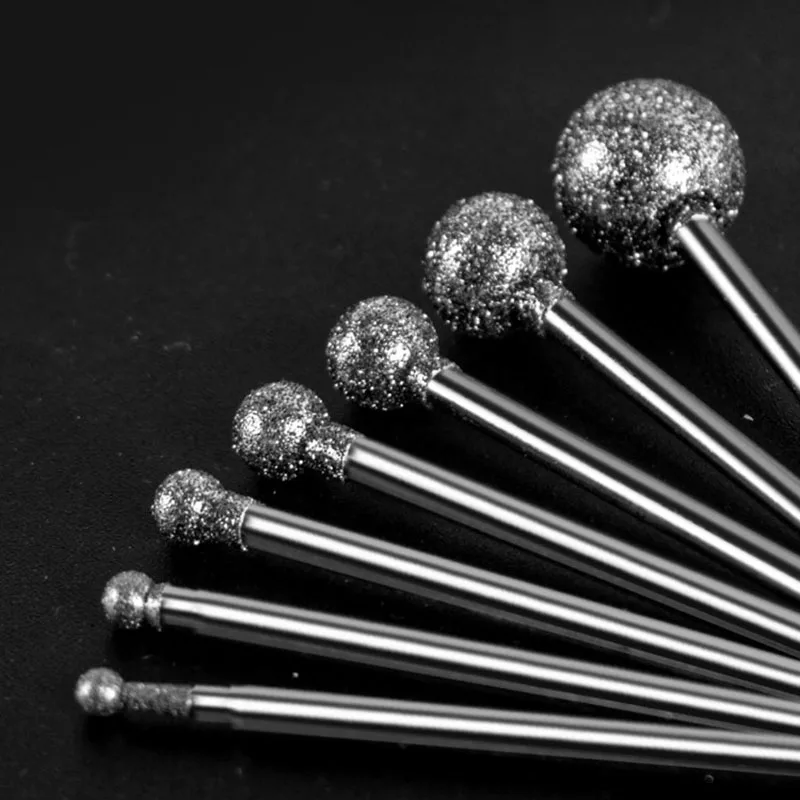 5 Pcs Ball Shape Diamond Burr 2.35mm/3mm Shank Diamond Mounted Round Ball Burs Stone Carving Bits For Rotary Tools 0.5mm~12mm