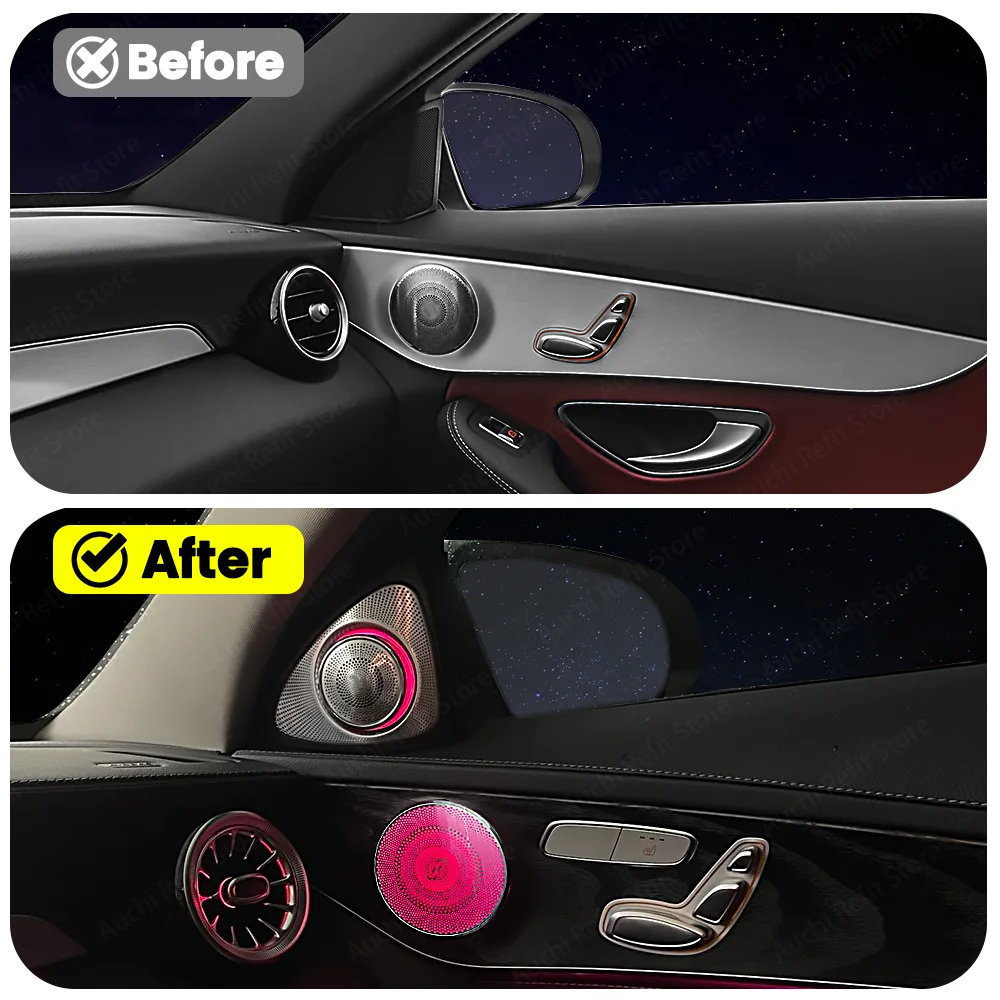 LED Car Door Luminou Speaker Cover For Mercedes Benz W205 X253 W213 W238 C/GLC/E-class Coupe Sound Metal Decoratio Ambient Light