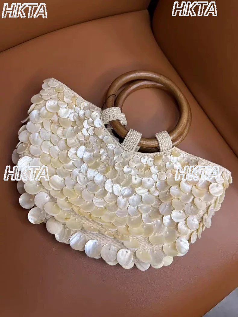 Elegante 2025 verão novo artesanal natural bege concha saco para senhoras moda nicho personalidade na moda bolsas femininas