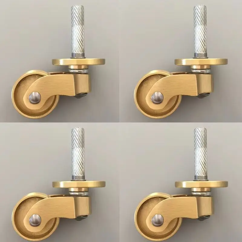 4PCS 1'' Solid Brass Casters Table Chair Sofa Couch Cabinet Castors 360° Rotary Wheels Smoothly Moving Furniture Rollers+Screws