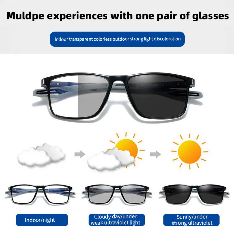 Photochromic Mirror Silicone Blue Light Blocking Square Myopia Glasses Woman Sport Glasses With Prescription 0 -0.5 -0.75 To -6