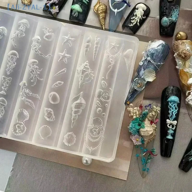 【ZYAL-1】Ocean Series 3D-Silikon-Nagelform, Qualle, Seestern, Muschel, Nägel, Kunst, Schnitzvorlagen, Maniküre-Design-Werkzeug, DIY