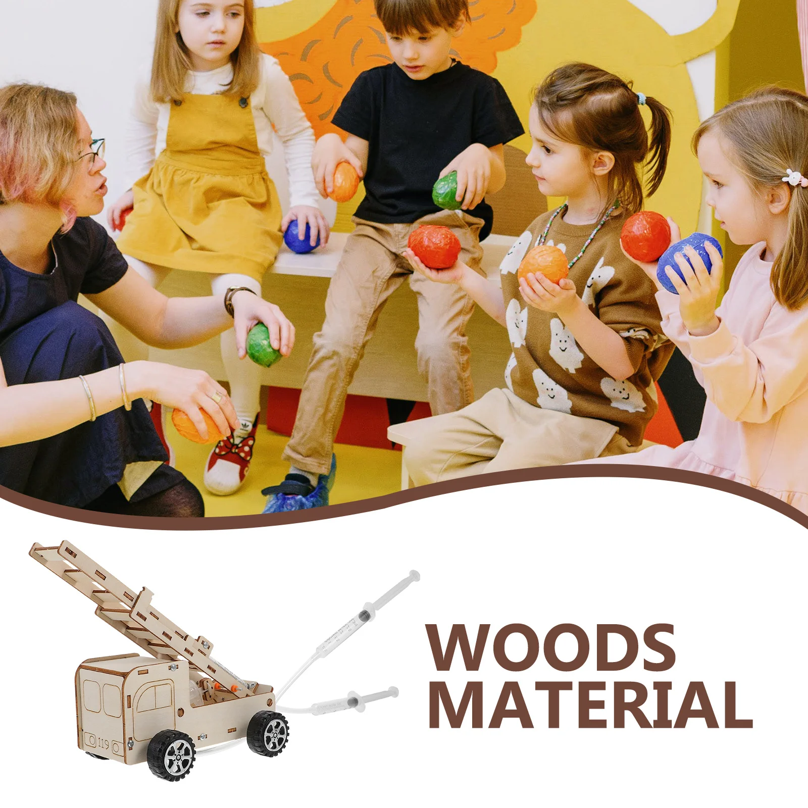 1Set DIY Houten Vuurladder Vrachtwagen Montage Educatieve Kit Kinderen Natuurkunde Mechanica Experiment Afneembare Ruimtebesparend
