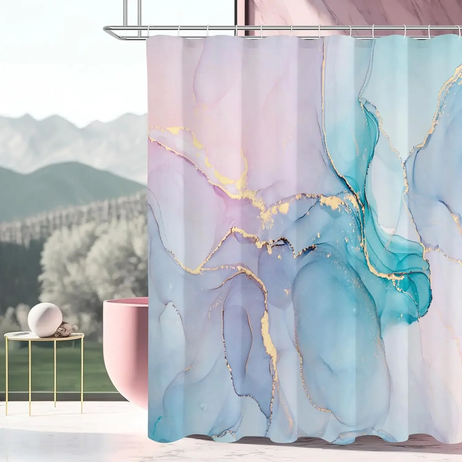 Modern Art Marble Gold Foil Bathroom Set Waterproof Anti Mold Shower Curtain