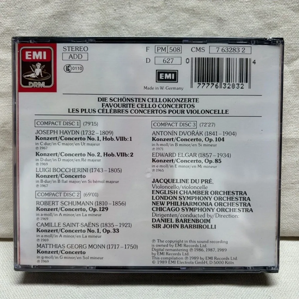 Image 3: Jacqueline Du Pre Concerto pour violoncelle Elgar Dvorak Classique Instrumental 3CD Collection en coffret rigide Album