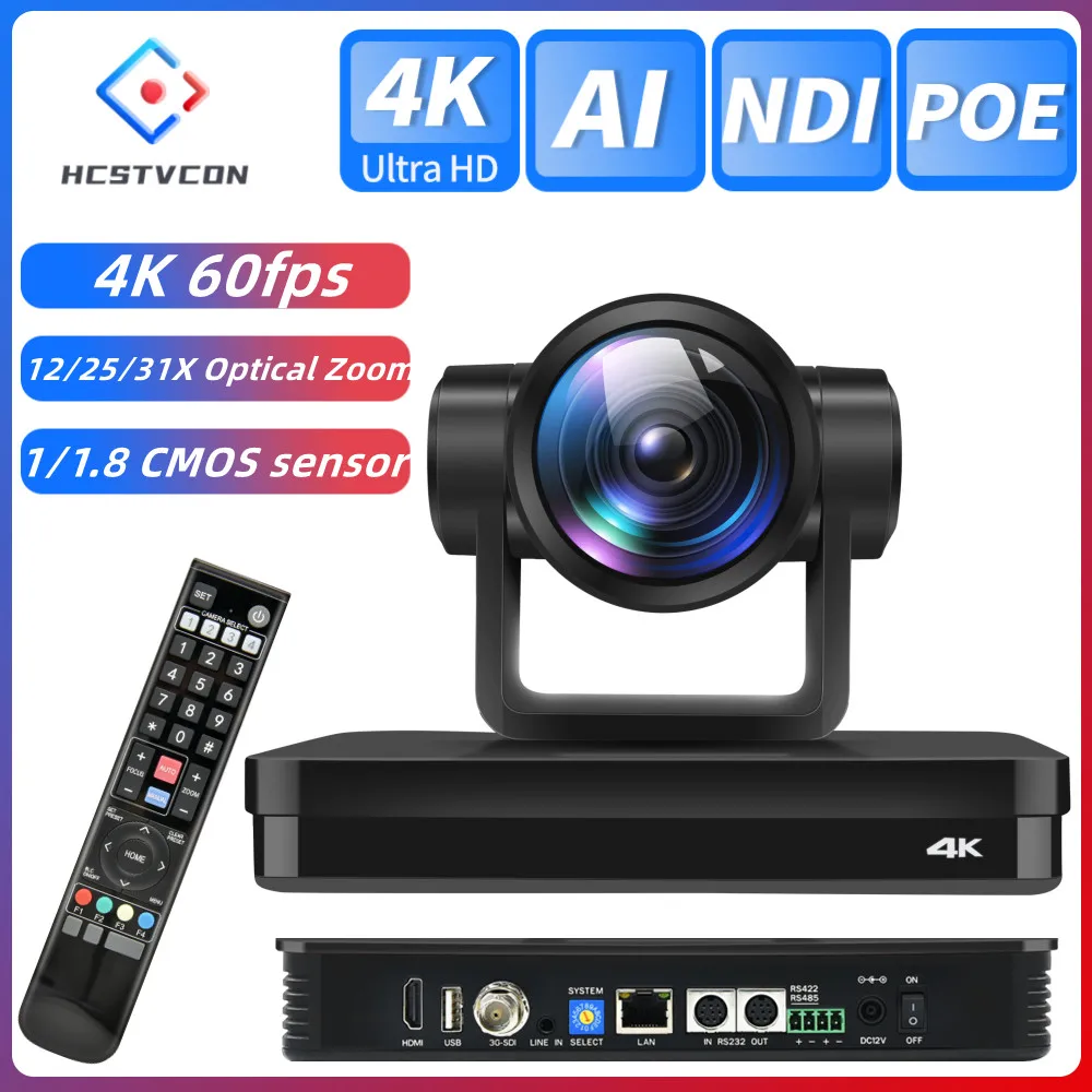 4K 60fps Conferentie PTZ Camera NDI 12/25/31X Optische Zoom USB HDMI SDI LAN POE voor Vergadering Kerk Youtube Skype Live Streaming