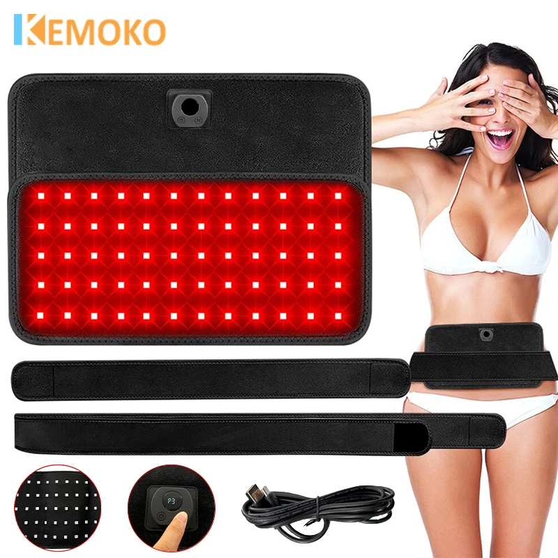 

850nm 660nm Red＆Infrared Light Therapy Belt 60 LEDs Back Wrap Slimming Machine Waist Heat Pad Burn Fat for Body Shoulder Feet