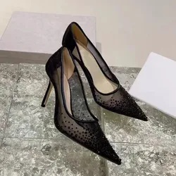 Shoes Black Mesh Rhinestones High Heels Shoes For Woman Pumps 2024 Trend Bridal Wedding Shoes Sexy Party High Heels Women Shoes